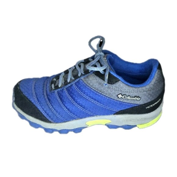 Columbia Kids Plateau Waterproof Hiking Shoes - Size 4 Blue Yellow Sneakers - Picture 1 of 10